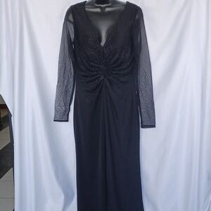 Cassandra Stone Vintage beaded evening formal gown black silver size 14